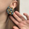 Сережки-цвяшки серії «Конфеті» Бірюзовий Помаранчевий