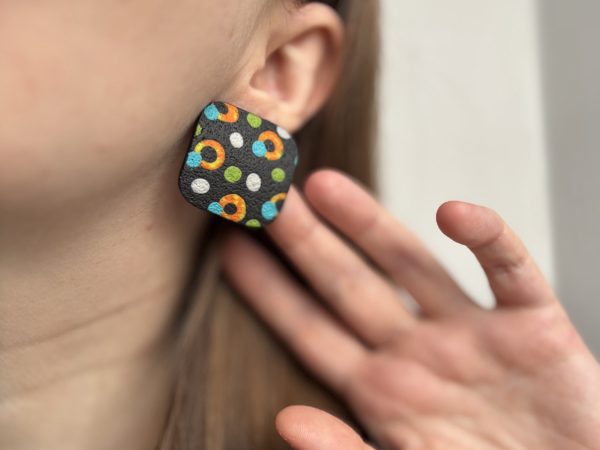 Сережки-цвяшки серії «Конфеті» Бірюзовий Помаранчевий