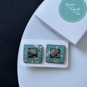 Квадратні сережки-цвяшки «Artifact» (Бірюзові, шоколадно- срібляста серединка)