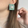 Квадратні сережки-цвяшки «Artifact» (Бірюзові, сріблястий центр)
