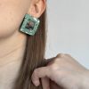 Квадратні сережки-цвяшки «Artifact» (Бірюзові, шоколадно- срібляста серединка)