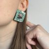 Квадратні сережки-цвяшки «Artifact» (Бірюзові, шоколадно- срібляста серединка)
